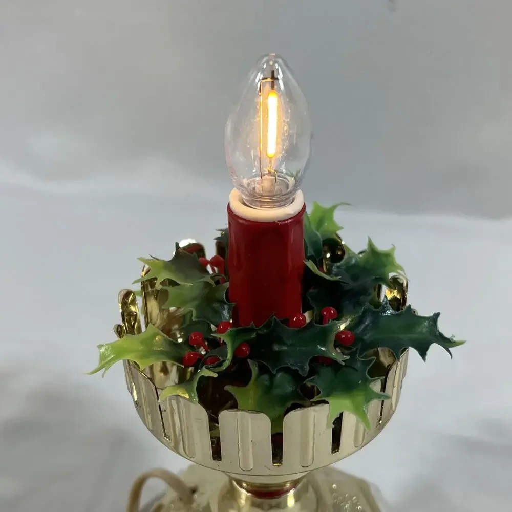 Vintage Blow Mold Plastic Light Up Candle Christmas Holly Lamp Electric Window